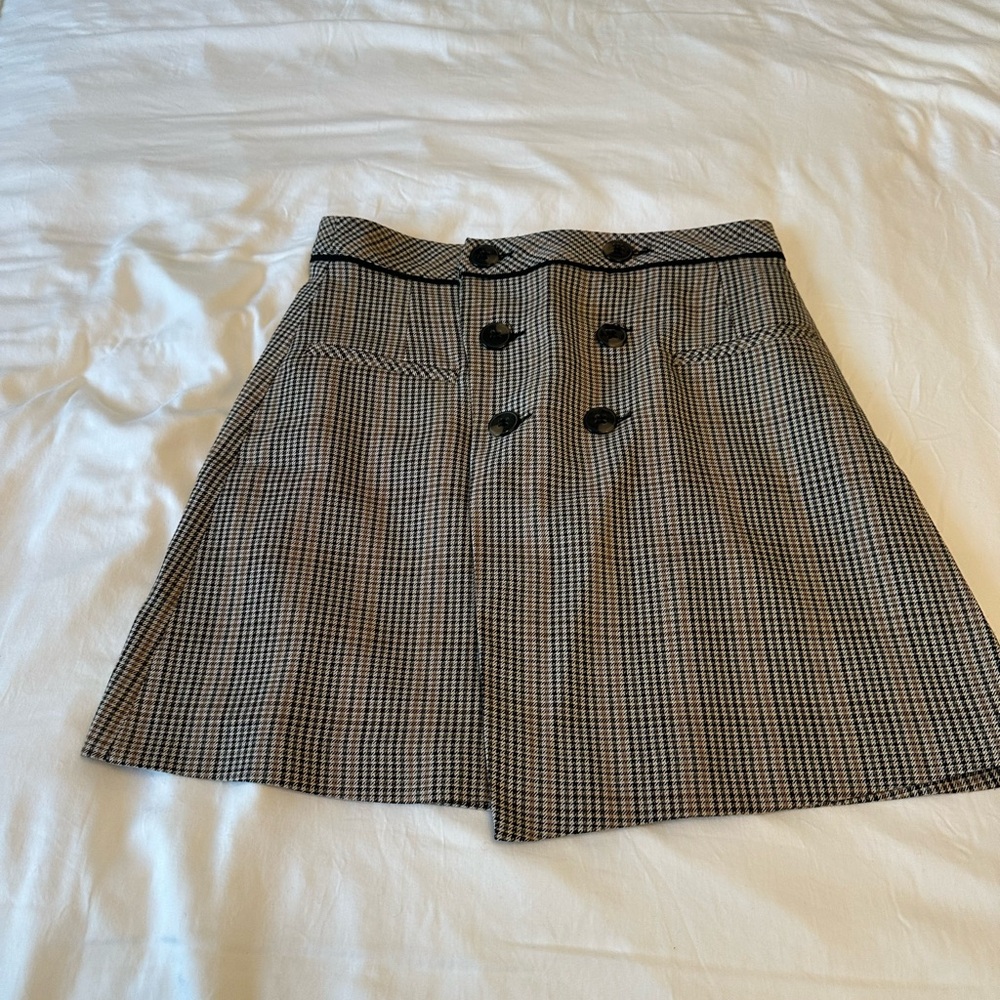 Zara Brown, black and Cream Houndstooth Short A-Line Skirt NWOT